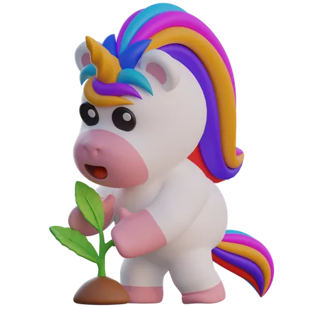 La licorne fait pousser des plantes  3D Illustration