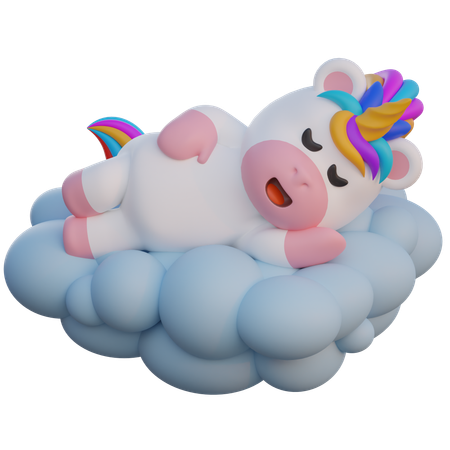 Licorne dormant sur les nuages  3D Illustration