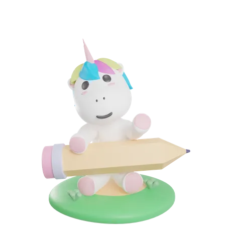 Licorne tient un crayon  3D Illustration