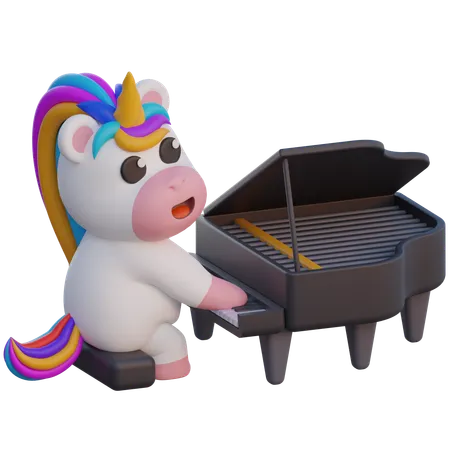 Licorne jouant du piano à queue  3D Illustration