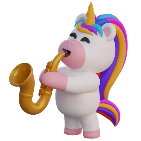 Licorne jouant du saxophone  3D Illustration