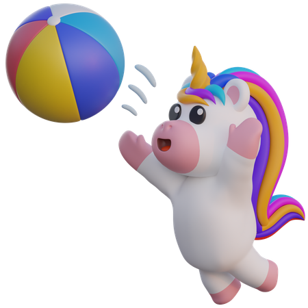 Licorne jetant un ballon de plage  3D Illustration