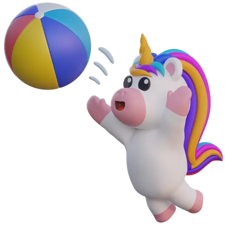 Licorne jetant un ballon de plage  3D Illustration