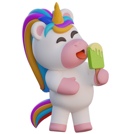 Licorne mangeant une glace  3D Illustration