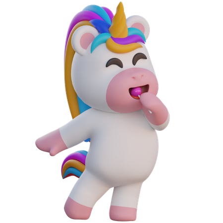 Licorne mangeant une sucette  3D Illustration