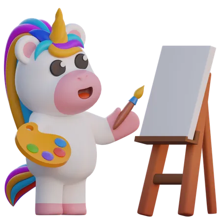 Peinture licorne sur toile  3D Illustration