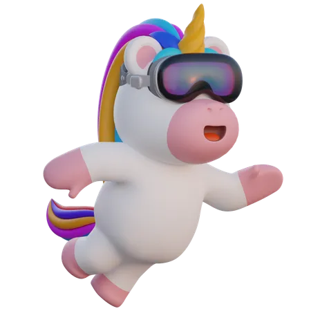 Licorne portant des lunettes vr  3D Illustration