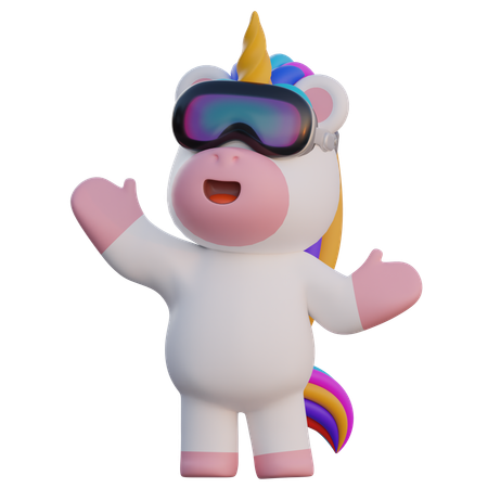 Licorne portant des lunettes vr  3D Illustration