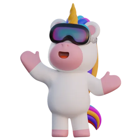 Licorne portant des lunettes vr  3D Illustration