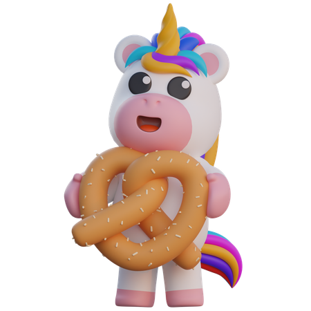 Licorne portant un bretzel  3D Illustration