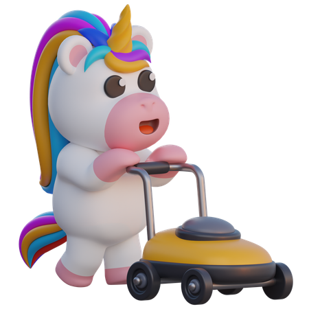 La licorne pousse la tondeuse à gazon  3D Icon