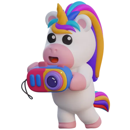 Licorne prenant une photo avec un appareil photo  3D Illustration