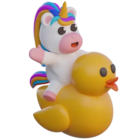 Licorne chevauchant un canard en caoutchouc  3D Illustration