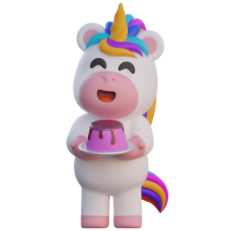 La licorne sert du pudding  3D Illustration