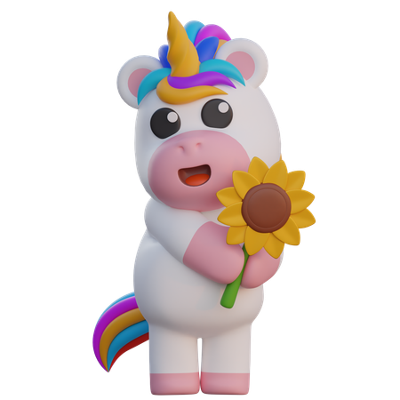 Licorne tenant un tournesol  3D Illustration