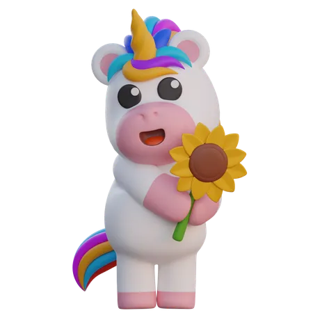 Licorne tenant un tournesol  3D Illustration