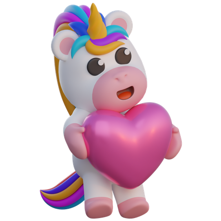 Licorne tenant un coeur  3D Illustration