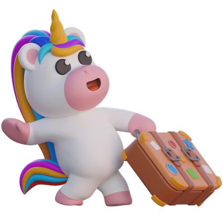 Licorne tirant des valises  3D Illustration