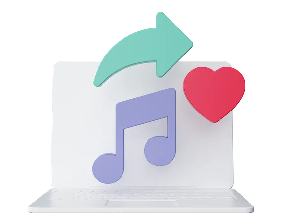 Liebe Musik auf dem Laptop  3D Illustration