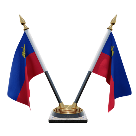 Liechtenstein Double Desk Flag Stand  3D Illustration