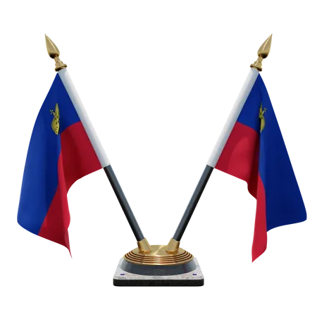 Liechtenstein Double Desk Flag Stand  3D Illustration