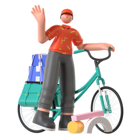 Lieferant erledigt Lieferung auf Fahrrad  3D Illustration