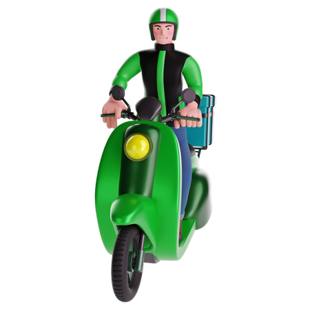 Lieferant auf einem Motorrad mit Lieferbox  3D Illustration