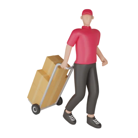 Lieferant trägt einen Transportwagen  3D Illustration