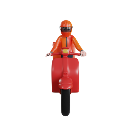 Lieferant trägt Helm und fährt mit Roller zur Lieferung  3D Illustration