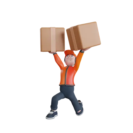 Lieferant trägt Paket  3D Illustration