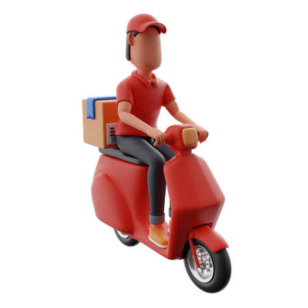 Lieferbote liefert Paket mit dem Motorrad  3D Icon