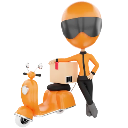 Lieferjunge mit Motorrad  3D Illustration