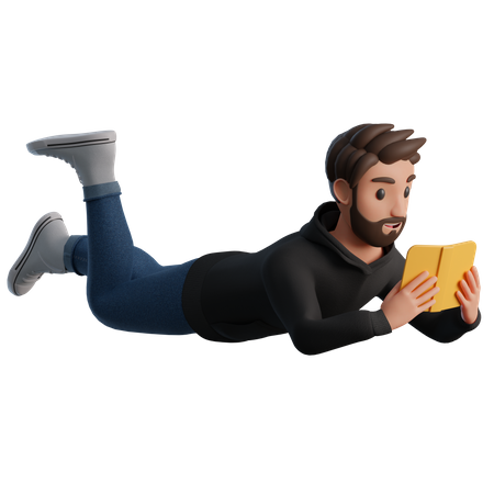 Liegender Mann liest ein Buch  3D Illustration