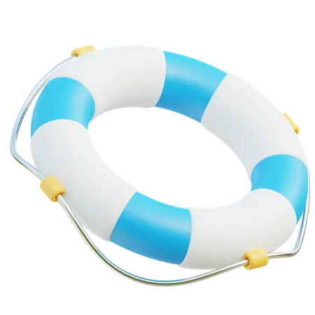 3 D Blue And White Lifebuoy With Safety Rope 3D Icon