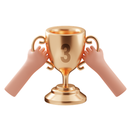 Lifting bronze trophy  3D Illustration