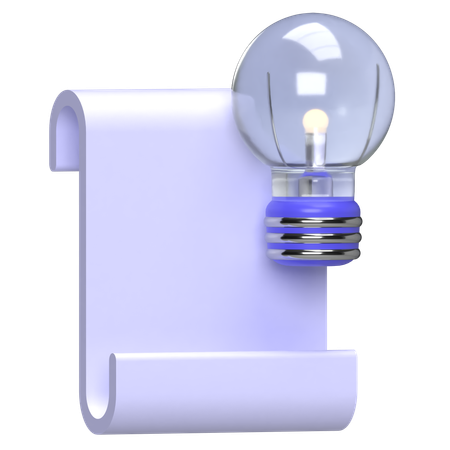 Lightbulb And Scroll Paper  3D Icon