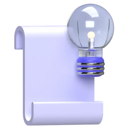 Lightbulb And Scroll Paper  3D Icon