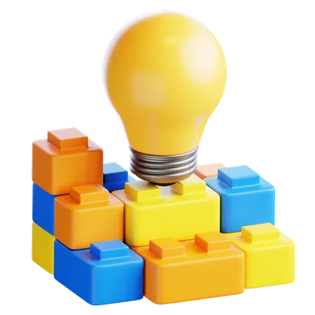 빌딩 블록이 있는 전구  3D Icon