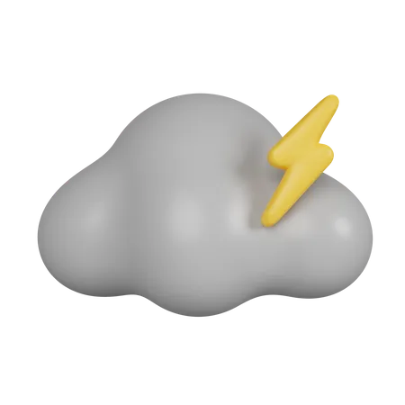 3 D Weather Cloud With Yellow Glowing Lightning Bolt Icon Isolated On Gray Background 3 D Rendering Illustration Clipping Path 3D Icon