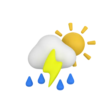 Lighting Drizzle With Sun  3D Icon