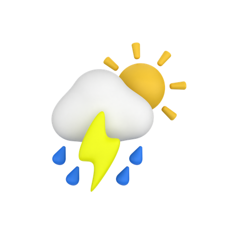 Lighting Rain With Sun  3D Icon