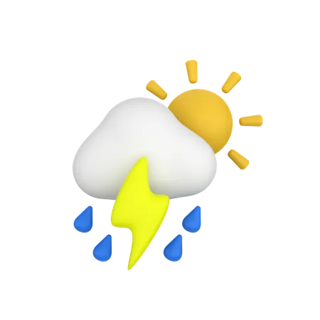 Lighting Rain With Sun  3D Icon