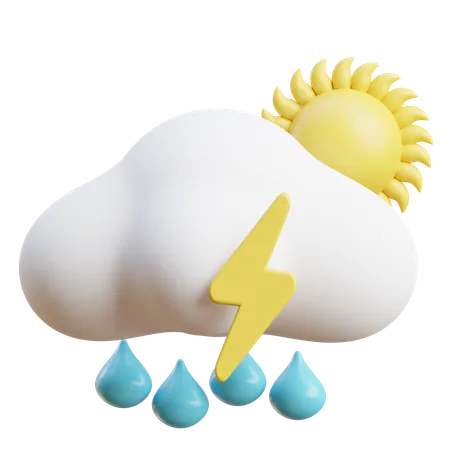 Lightning Drizzle With Sun  3D Icon