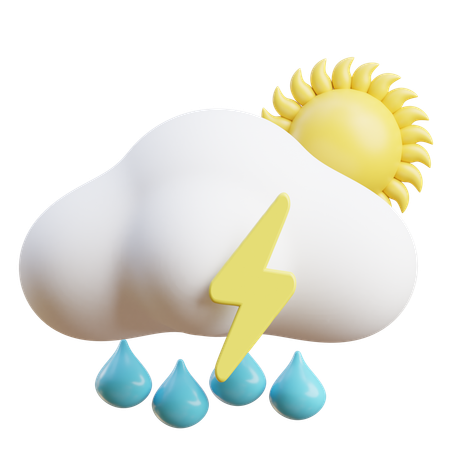 Lightning Drizzle With Sun  3D Icon