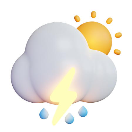 Lightning Drizzle With Sun  3D Icon