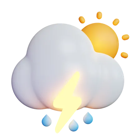 Lightning Drizzle With Sun  3D Icon