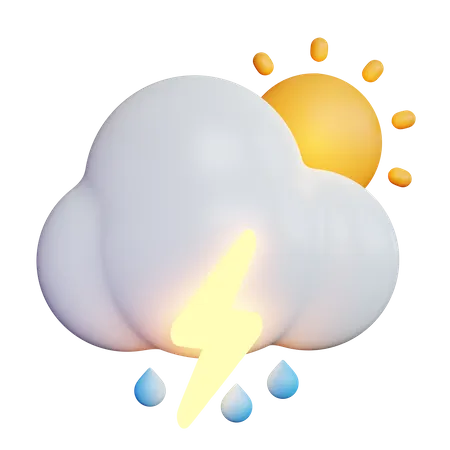 Lightning Drizzle With Sun 3D Icon