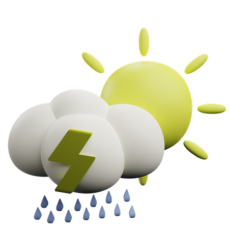 Lightning drizzle with sun 3D Icon