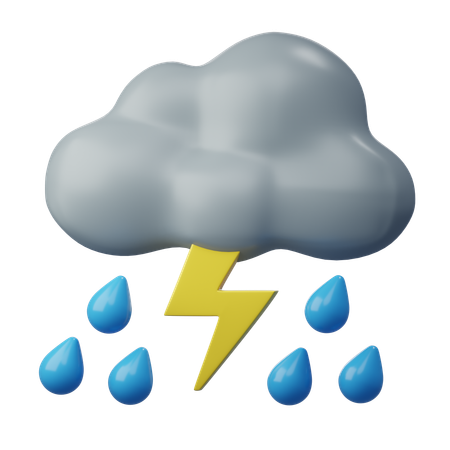 Lightning Rain And Cloudy  3D Icon