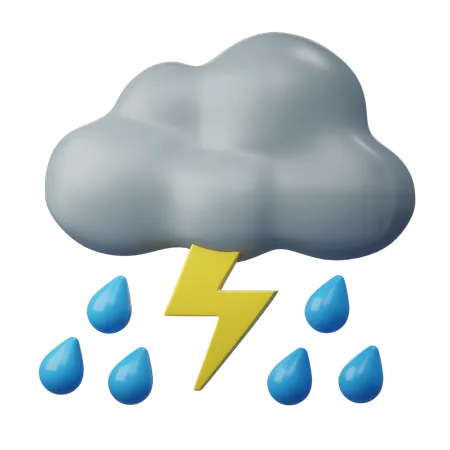 Lightning Rain And Cloudy  3D Icon